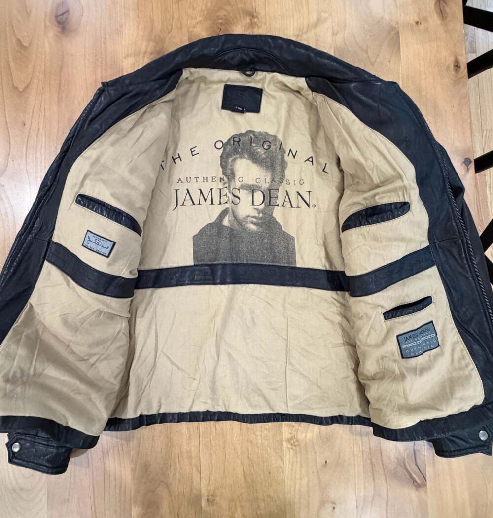 James Dean Limited Edition Authentic Classic Black Leather Jacket with Graphic L